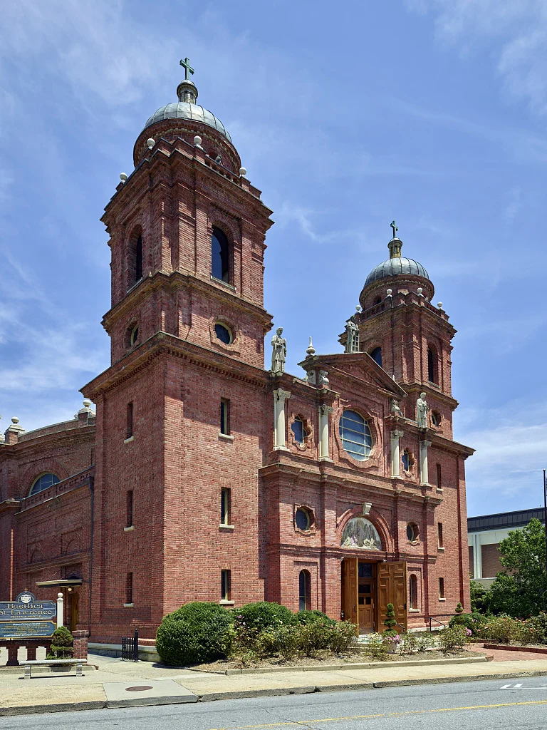 The brick facade of the Basilica of Saint Lawrence