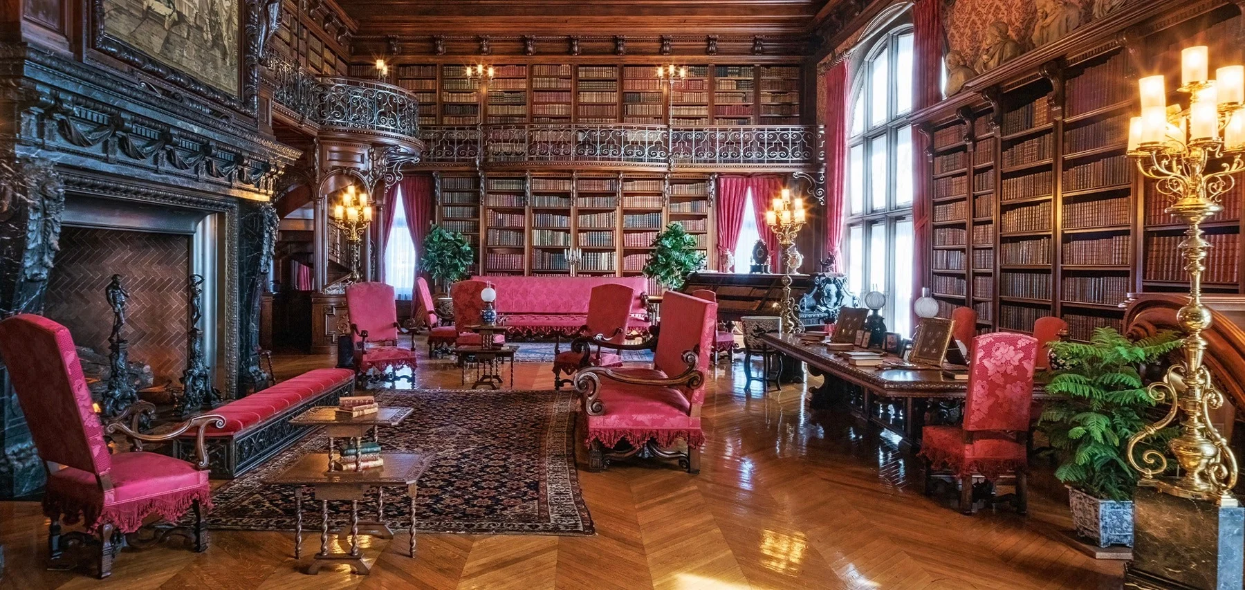 The richly detailed library at Biltmore