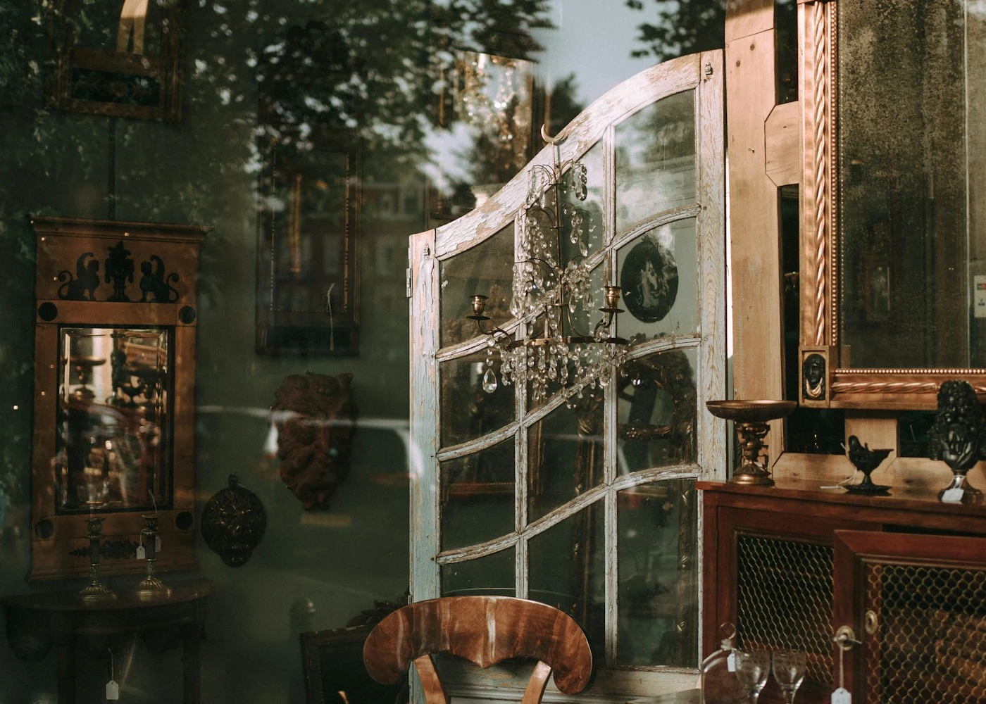 Illustrative antique shop interior; not a photo of Fireside Antiques & Interiors.